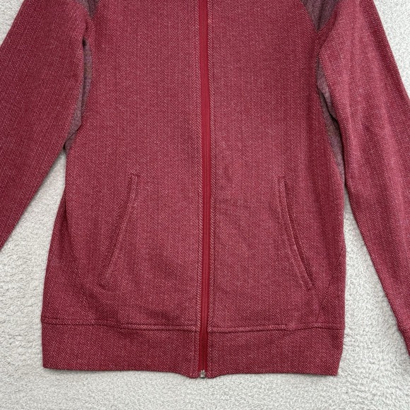 Adidas Men's Full Zip Fleece Track Jacket Maroon Red 3 Stripe Orange Logo Small - Picture 2 of 11